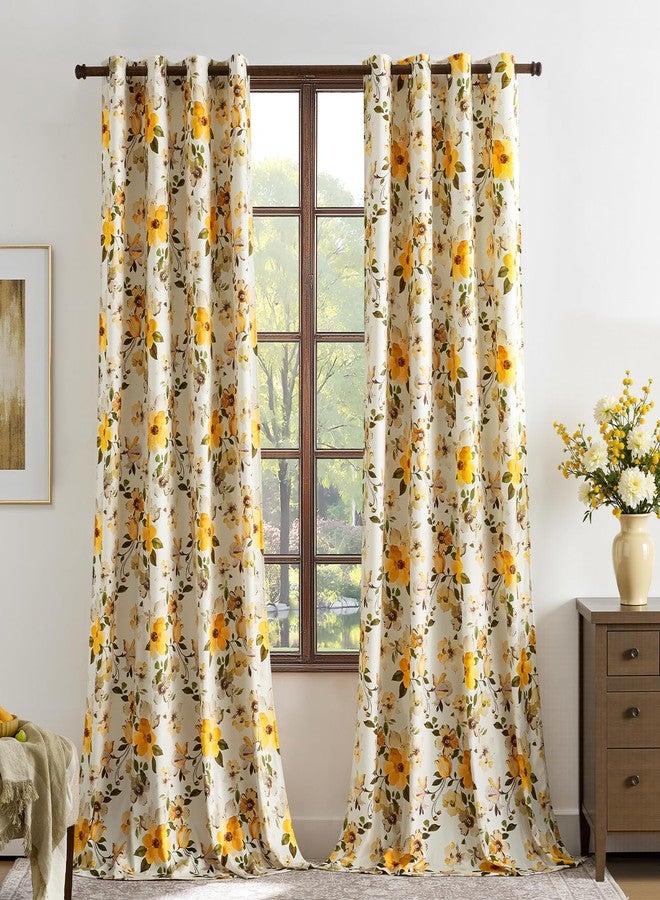OMMATO Yellow Velvet Curtains 84 Inch for Living Room Fall Floral Curtain Drapes with Cute Coquette Aesthetic Whimsical Botanical Flower Pattern Anthropologie Modern Bedroom Privacy Window Curtains,2 Panels - Image 1